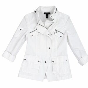 INC White Jacket vacation Resortwear Women's M Cotton Spandex Zip Pocket Moto